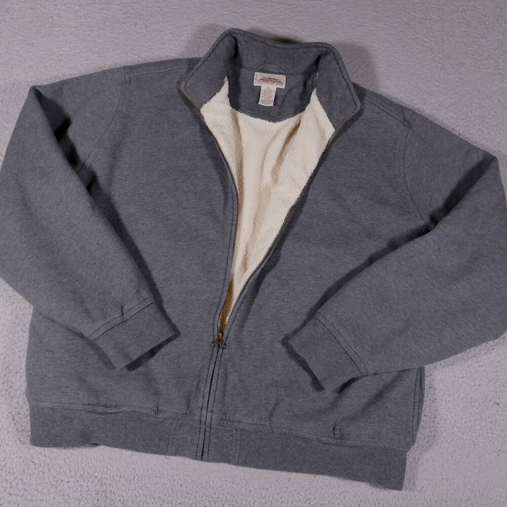 LL Bean Katahdin Iron Works Sherpa Lined Full Zip Jacket Mens Large Gray